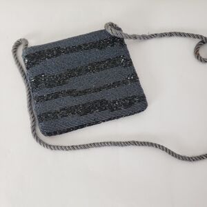La Bagagerie silver gray beaded evening bag